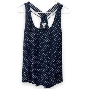 EUC PASSPORT Navy Polka Dots Racerback Tank Top Size XL